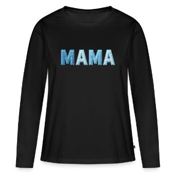Tendance en patchwork en lettres en denim MAMA - T-shirt manches longues Premium bio Femme - noir - Devant - Julia (174cm)