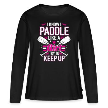 Faire du kayak Faire du kayak Faire du canoë - T-shirt manches longues Premium bio Femme - noir - Devant - Julia (174cm)