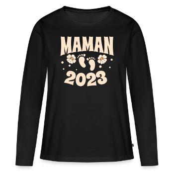 Grossesse Femme Enceinte - Future Maman 2023 - T-shirt manches longues Premium bio Femme - noir - Devant - Julia (174cm)