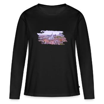 Roma Rome Rom - Frauen Premium Bio Langarmshirt - Schwarz - Vorne - Julia (174cm)