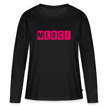 MAÎTRESSE. MAITRE. MERCI. MERCI MAÎTRESSE - T-shirt manches longues Premium bio Femme - noir - Devant - Julia (174cm)