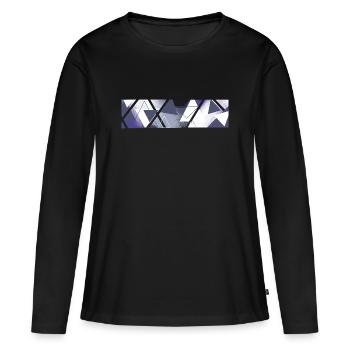 Abstraction géométrique en violet et gris - T-shirt manches longues Premium bio Femme - noir - Devant - Julia (174cm)