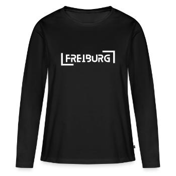 Freiburg - Frauen Premium Bio Langarmshirt - Schwarz - Vorne - Julia (174cm)
