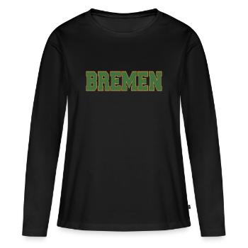 Lettrage en bloc de Brême vert et or - T-shirt manches longues Premium bio Femme - noir - Devant - Julia (174cm)