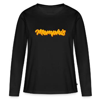 Memphis Retro Script Sunset - Frauen Premium Bio Langarmshirt - Schwarz - Vorne - Julia (174cm)