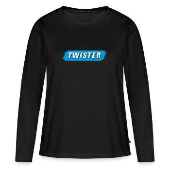 Twister lettrage bleu - T-shirt manches longues Premium bio Femme - noir - Devant - Julia (174cm)