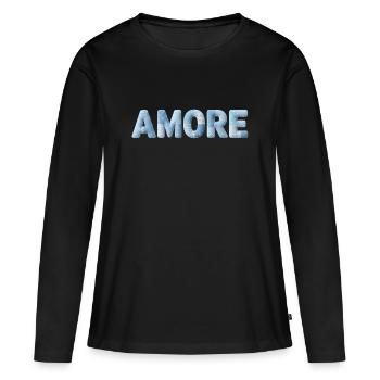 Amore Lettering Patchwork Design Blue - T-shirt manches longues Premium bio Femme - noir - Devant - Julia (174cm)