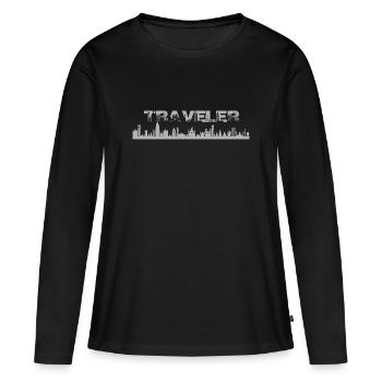 Traveler gris - T-shirt manches longues Premium bio Femme - noir - Devant - Julia (174cm)