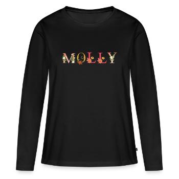 Nom MOLLY décoré de fleurs - T-shirt manches longues Premium bio Femme - noir - Devant - Julia (174cm)