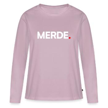 MERDE | Humour réaction minimaliste - T-shirt manches longues Premium bio Femme - rose poudré - Devant - Julia (174cm)