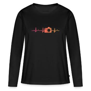 Fotografie zum Herzschlag der Sonnenuntergangskamera - Frauen Premium Bio Langarmshirt - Schwarz - Vorne - Julia (174cm)