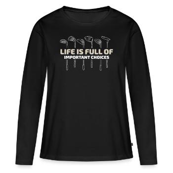 Golf Golfschläger - Frauen Premium Bio Langarmshirt - Schwarz - Vorne - Julia (174cm)