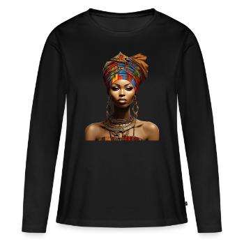 Afro-kulturelle Brillanz - Frauen Premium Bio Langarmshirt - Schwarz - Vorne - Julia (174cm)