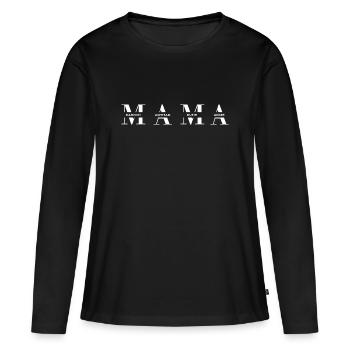 Horizontales MAMA Design in Weiß für dunkle Mode - Frauen Premium Bio Langarmshirt - Schwarz - Vorne - Julia (174cm)