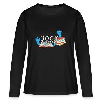 Bücherwurm Leseratte - Frauen Premium Bio Langarmshirt - Schwarz - Vorne - Julia (174cm)
