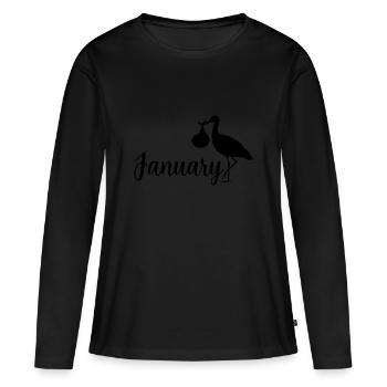 Un bébé cigogne enceinte arrive en janvier - T-shirt manches longues Premium bio Femme - noir - Devant - Julia (174cm)