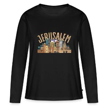 Jérusalem Cadeau Israël Israël - T-shirt manches longues Premium bio Femme - noir - Devant - Julia (174cm)