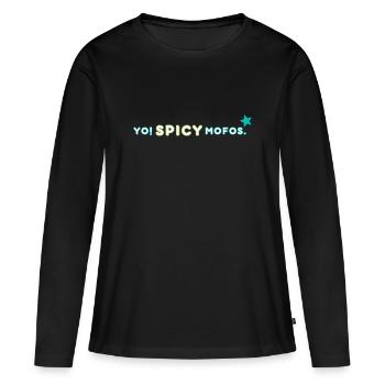 Yo! Spicy. | Retro Streetwear Statement - Women's Premium Organic Long Sleeve Shirt - black - Front - Julia (174cm)