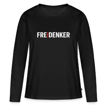 Libre-penseurs – Déclaration typographique forte - T-shirt manches longues Premium bio Femme - noir - Devant - Julia (174cm)