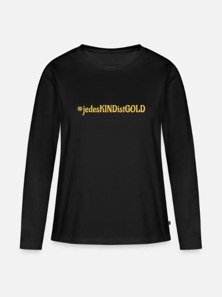 #jedesKINDistGOLD - Frauen Premium Bio Langarmshirt - Schwarz