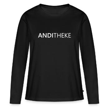 AndiTheke – Jeu de mots Nom Andy Andreas Andre Andi - T-shirt manches longues Premium bio Femme - noir - Devant - Julia (174cm)