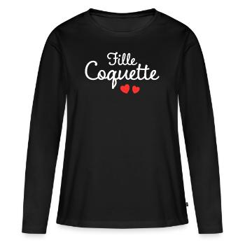 Femme Coquette Humour Mot Affectueux Couple - T-shirt manches longues Premium bio Femme - noir - Devant - Julia (174cm)