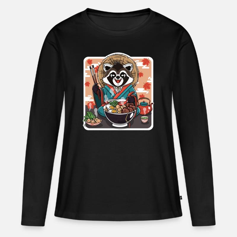 Tanuki Herbst-Ramen - Frauen Premium Bio Langarmshirt - Schwarz