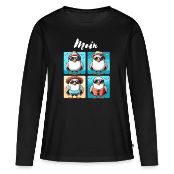 Hamburg Moin Möwe Küste Norden Nordsee Lustig - Frauen Premium Bio Langarmshirt - Schwarz - Vorne - Julia (174cm)