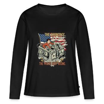 Die Wirtschaft ist eine Falle - Frauen Premium Bio Langarmshirt - Schwarz - Vorne - Julia (174cm)