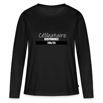 Célibataire 100% Disponible 24h/24 Saint-Valentin - T-shirt manches longues Premium bio Femme - noir - Devant - Julia (174cm)