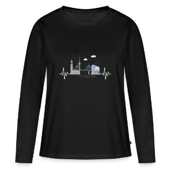 Hambourg Skyline Heartbeat Hambourg Elbe Nord - T-shirt manches longues Premium bio Femme - noir - Devant - Julia (174cm)