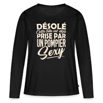 Firefighter Tshirt - taken by a Sexy Firefighter - Women's Premium Organic Long Sleeve Shirt - black - Front - Julia (174cm)