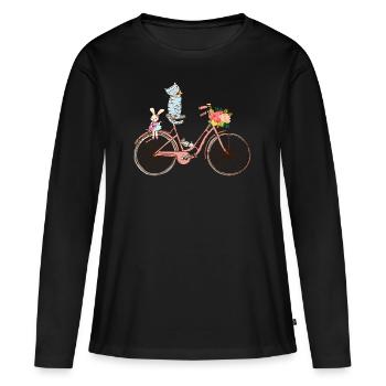 Bicycle with animals and flowers - Women's Premium Organic Long Sleeve Shirt - black - Front - Julia (174cm)