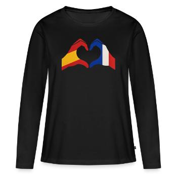 Couple Coeur Mains Espagne et France - T-shirt manches longues Premium bio Femme - noir - Devant - Julia (174cm)