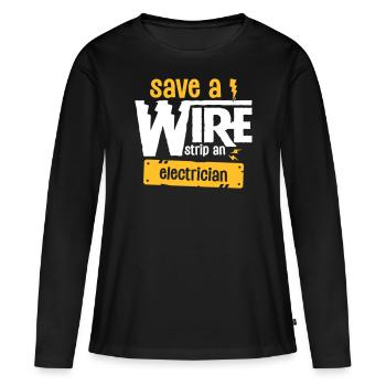 Enregistrer une bande de fil à l'électricien - Funny Electric - T-shirt manches longues Premium bio Femme - noir - Devant - Julia (174cm)