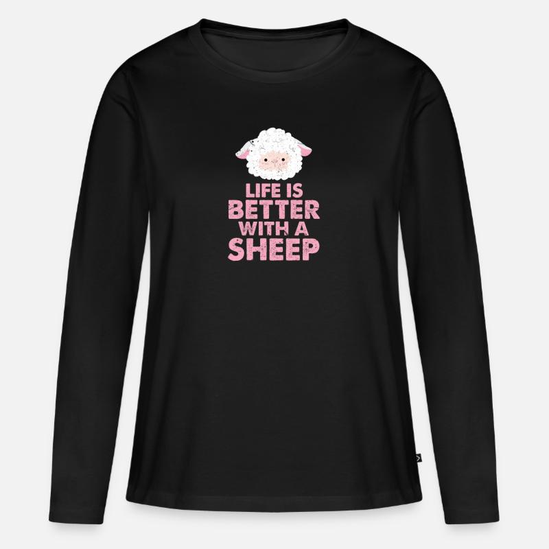 Schaf Schafe Schäfchen Sheep Lamm Lämmer Geschenk - Frauen Premium Bio Langarmshirt - Schwarz
