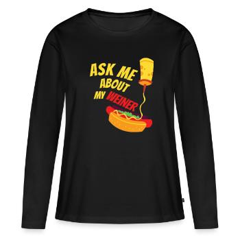 Frag mich nach meiner Wurst - Frauen Premium Bio Langarmshirt - Schwarz - Vorne - Julia (174cm)