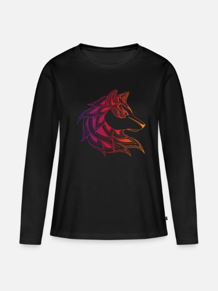 Wolf - Frauen Premium Bio Langarmshirt - Schwarz