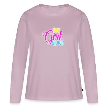Cadeau de néon lueur lueur fille fille - T-shirt manches longues Premium bio Femme - rose poudré - Devant - Julia (174cm)