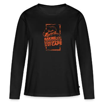 Backen ist meine Superkraft Meine Schürze ist mein Cape-Geschenk - Frauen Premium Bio Langarmshirt - Schwarz - Vorne - Julia (174cm)