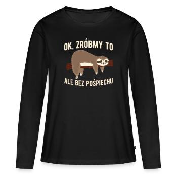 Sloth sleeps on branch in polish - Women's Premium Organic Long Sleeve Shirt - black - Front - Julia (174cm)