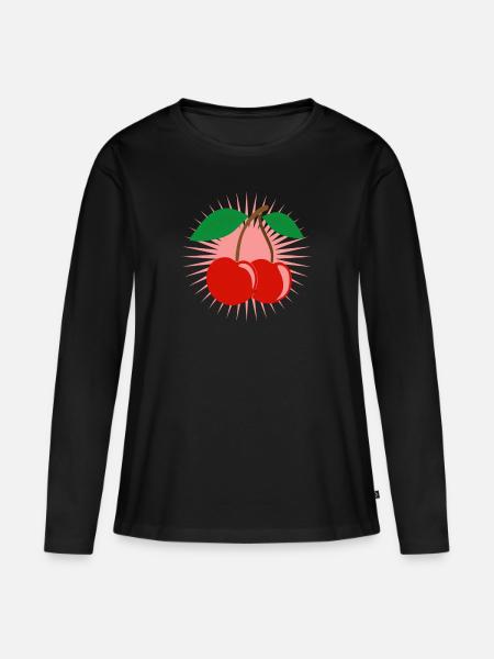 Rote Kirschen Süße Kirsche - Frauen Premium Bio Langarmshirt - Schwarz