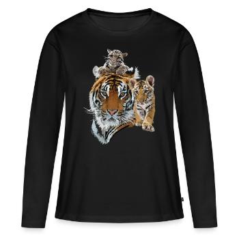 Tigre du Bengale et tigre brumeux - T-shirt manches longues Premium bio Femme - noir - Devant - Julia (174cm)
