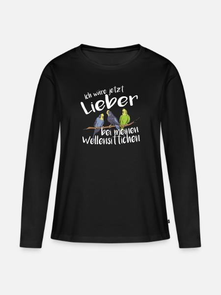 Wellensittich Spruch Vogel Wellensittiche - Frauen Premium Bio Langarmshirt - Schwarz