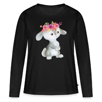 Animal enfant animal bébé fleur guirlande enfants - T-shirt manches longues Premium bio Femme - noir - Devant - Julia (174cm)
