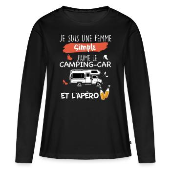 Maman Camping car apéro - T-shirt manches longues Premium bio Femme - noir - Devant - Julia (174cm)