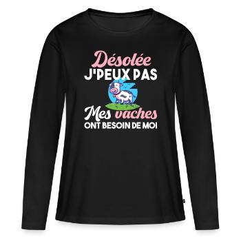 Vaches. Agriculture. Cadeau t-shirt humour animal - T-shirt manches longues Premium bio Femme - noir - Devant - Julia (174cm)