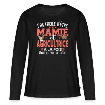 Mamie Agricultrice Agriculture Poulailler Poule - T-shirt manches longues Premium bio Femme - noir - Devant - Julia (174cm)