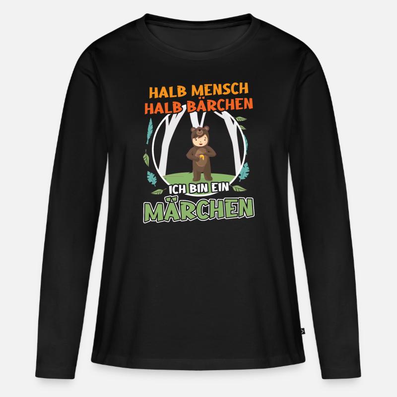 Süßer Teddybär - Halb Mensch Halb Bärchen - Frauen Premium Bio Langarmshirt - Schwarz