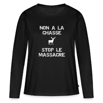 Anti-Chasse Stop le massacre - T-shirt manches longues Premium bio Femme - noir - Devant - Julia (174cm)